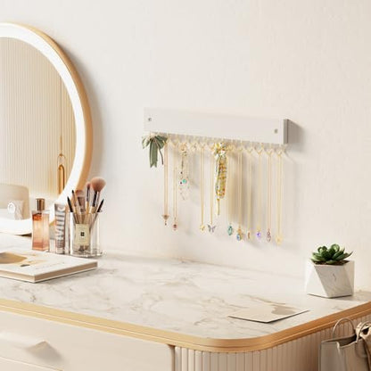 Lolalet Wooden Necklace Holder for Wall with 15 Hooks, Necklaces Hanger Easy Install Wall Mount Necklace Organizer, Jewelry Hangers for Chains, Bracelets, Earrings -Goldwhite - color: Goldwhite