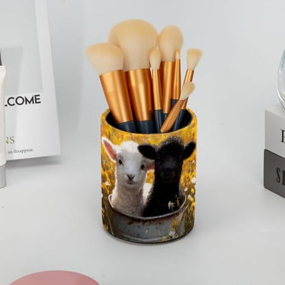 Cute Sheep Pen Holder Pencil Organizer for Desk, 3.1” x 3.1” x 3.9” Pencil Cup Office Supplies, Large Capacity Cute Pen and Makeup Brush Holder for Desktop, Home, School - color: Cute Sheep