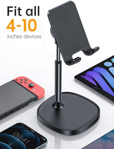 LISEN Cell Phone Stand Adjustable Phone Holer for Desk, Computer Office Desk Accessories for iPhone 16 Holder Women Kitchen Essentials Fits Switch Kindle iPads Tablet 4-10in (Full Black) - color: Full Black