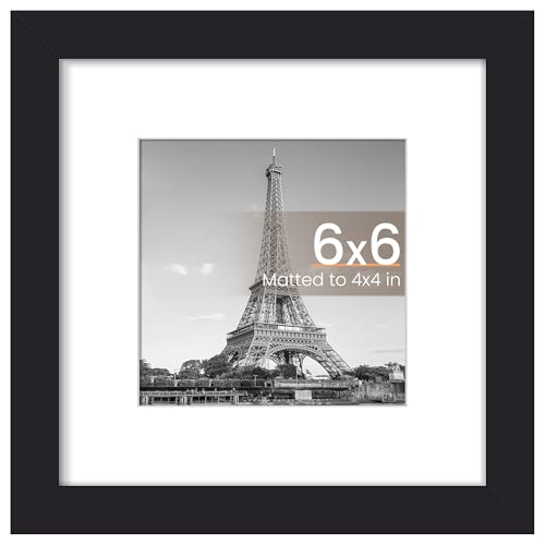 upsimples 6x6 Picture Frame, Display Pictures 4x4 with Mat or 6 x 6 Without, Wall Hanging Square Frames, Black, 1 Pack - color: Black, size: 6x6