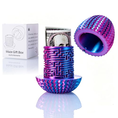 Maze Puzzle Box for Cash Gift, Money Holder Gift Box | Maze puzzle, hidden cash compartment, money gift, birthday anniversary, brain teaser, surprise holder gift for teens & adults - color: Red-blue