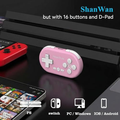 ShanWan Bluetooth Gamepad Keychain Sized Mini Controller for Switch, Windows, Android, iOS & PS4（pink ） - color: PINK
