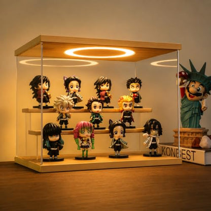 Acrylic Display Case with Adjustable LED Light, 3 Tier Clear Display Box Dustproof Showcase for Action Figures, Collectibles and Mini Toys, Assembly Display Cabinet(Wood 12.5×6.7×9in) - color: Wood, size: 3 Tier 12.5×7×9in