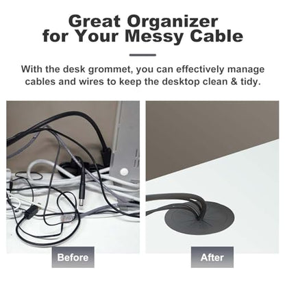 2 Pack 2 Inch Flexible Desk Grommet, ABS Cable Hole Cover for Home Office Table Wire & Cord Management- Black