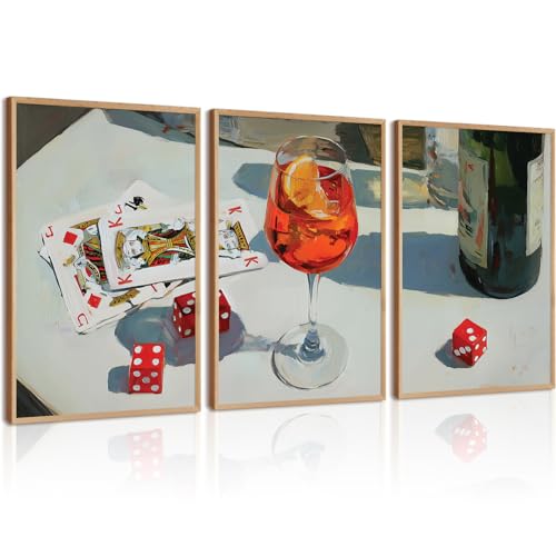 Trendy Bar Cart Wall Art Retro Dice Poker Canvas Wall Decor Preppy Aesthetic Poster Y2k Aperol Spritz Prints Playing Card Pictures for Living Room Apartment Dorm 16x24 Inch Unframed Set of 3 - color: Dice Prints, size: 16x24 Inch No Frame