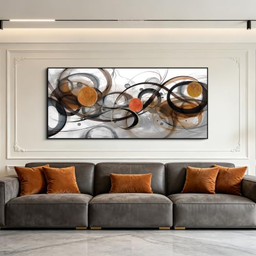 XLSJERST Abstract Canvas Wall Art Orange Picture for Living Room Wall Decor | Extra Large Size 70x31 Inch Grand and Luxurious Exquisite and Elegant Abstract Canvas Art Featuring Textured Fluid Painting - color: Black and grey brown, size: 70"L x 31"W