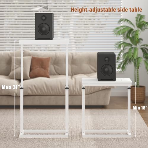 TUTOTAK End Table with Charging Station, Side Table, Tall Couch Table, Sofa Table, Living Room, Bedroom,White TB01BW084 - color: White, size: 1 Pack, style: With Plug