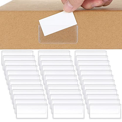 Jeyiour 100 Pcs Label Holders Adhesive Nameplate Pockets Storage Bin Labels Index Card Holder Shelf Plastic Peel Stick for Classroom Supermarket Bookshelf Library Student Box Drawer (2 x 1 Inch) - size: 2 x 1 Inch