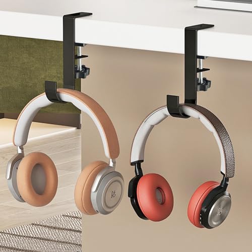 4pcs Desk Hooks, Under Shelf Table Storage Hooks Clip-On Desktop Accessory for Organizing Book Bags and Desktop Miscellaneous Items (Black)