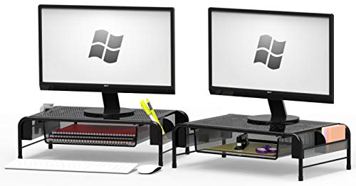 Simple Houseware Metal Desk Monitor Stand Riser with Organizer Drawer, Black, 2 Packs