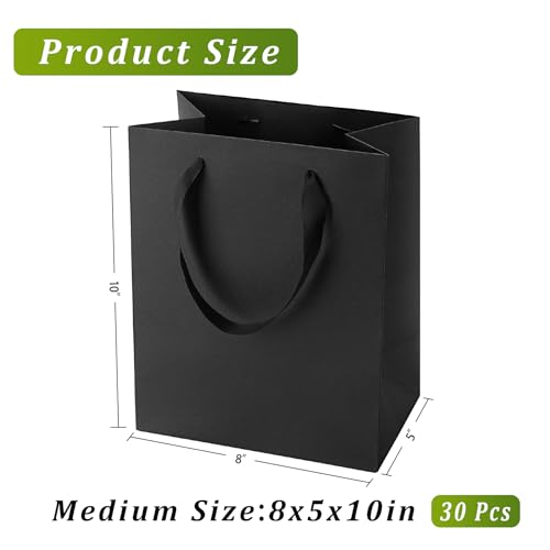 GEGIBOA Black Gift Bags With Handles, 8x5x10 Inch Sturdy Kraft Paper Gift Bags, Bulk for Wedding, Party, Birthday, Business and Shopping, Medium Size (1 Count (Pack of 30)) - size: Black-M-30-pcs