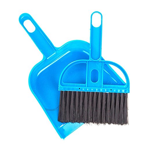 Pet Cage Broom Brush Dustpan Set - Small Cat Litter Sweeper for Pet Cage Clean and Car Keyboard Brush (Blue) - color: Blue