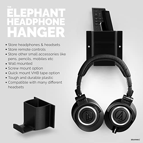 BRAINWAVZ Elephant Headphone & TV Remote Control Wall Mount Holder/Phone, Accessories Storage Organiser, Universal Headset Hanger, Adhesive & Screw In, More - color: Headphone and Device Wall Mount
