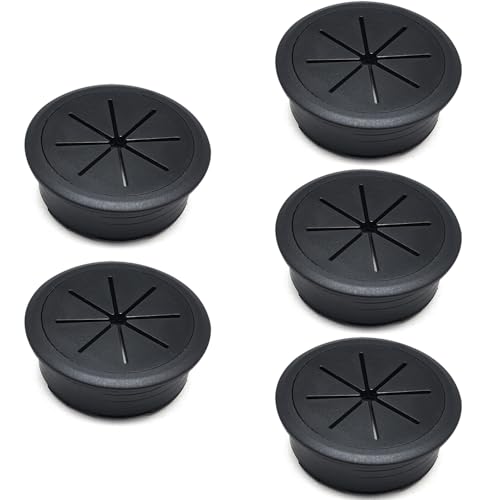 Surf turtle 5 Pack 2 Inch Black Desk Grommet, Flexible Desk Hole Cover for Cable Cord Wire Management - color: Black-M, size: 50mm