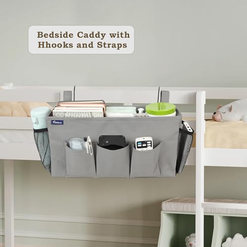 Surblue Bedside Organizer with Hook Caddy Storage Bag with Adjustable Straps and Water Bottle Holder for Home College Dorm Bunk Bed Accessories, Crib, Hospital, Grey - color: Grey