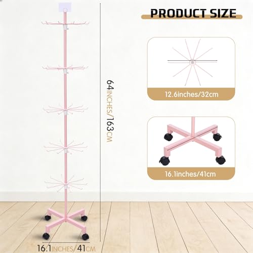 Ripeng 1 Pcs 5-tier Rotating Retail Display Stand Display Rack for Earring Keychains Jewelry Vendor Events and Stores Movable Adjustable Shop Spinner Pink Ornament Holder - color: Pink, size: 5 Tier