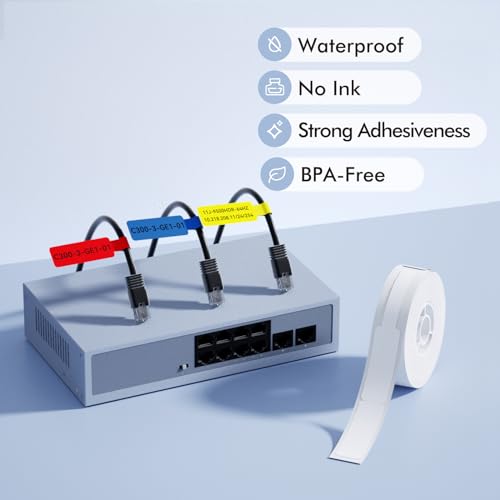 NIIMBOT White Cable Labels Maker Tape for D11/D110/D101 Label Maker, 0.49'' x 4.29''(12.5mm x 109mm), Thermal Label Tape for Home Office Labeling Tape Replacement - color: 12.5mmx109mm-white Cable