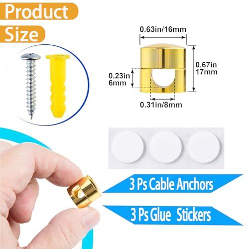 3 Sets Charger Cord Holder, Gold Metal Adhesive Cable Management Clips,Adjustable Cable Anchor Holders,Wire Organizer for Desk, Wall Hook, Home, Office,Bedside Table - color: 3 pieces gold