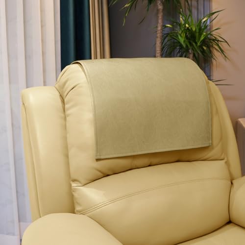 Non Slip Headrest Cover for Furniture Slipcovers,Faux Leather Headrest Protector for Recline Chair Vinyl Head Protector Cover for Sofa,Theater Seat Cover for Home & Office 17x27 in, Beige - color: Beige