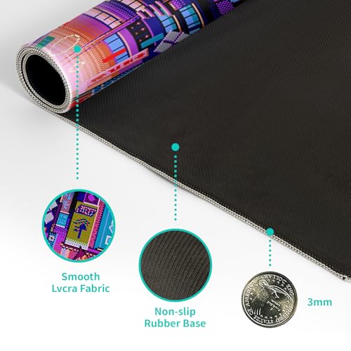 Dark Purple Japanese Gaming Mouse Pad Abstract Anime Mat 27.6x11.8 Inch Tokyo Pixel Street Texture Non-Slip Rubber Base Kawaii Mousepad Stitched Edges Keyboard Desk Pad for Office and Home Game - color: Japanese Street