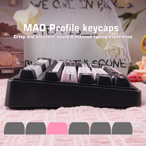 PBT Keycaps - Side Print Cat Keycaps, 113 Keys Shine Through Dye-Sub Cute Keycap, Mao Profile Custom Keycap for 60 65 75 100 Percent Cherry MX Mechanical Keyboard - color: Black Pink Meow