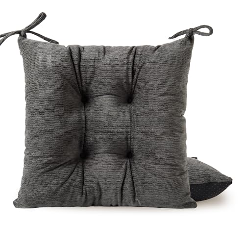 Chair Cushions for Dining Chairs, Seat Cushions for Kitchen Chairs | Chair Pads with Ties and Non Slip Backing (2, Dark Gray, 16.5 x 16.5 x 2 inches) - color: Dark Gray, size: 16.5 x 16.5 x 2 inches