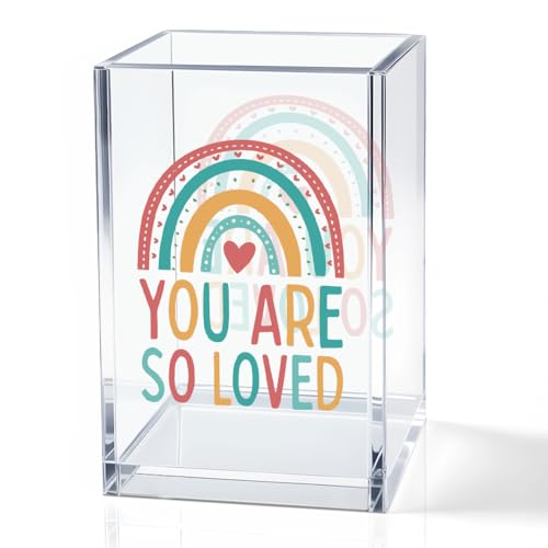 You Are So Love Acrylic Cosmetic Holder, Rainbow Heart Inspirational Quotes Desk Organizer for Home Office Library Classroom Desk, Pen Holder Gifts For Women Men Friends Daughter Son - color: rainbow