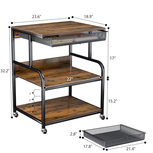 Large Printer Stand with Storage Shelf, 23.6''x18.9'' Rolling Printer Cart Holder with Lockable Wheels, 5-Adjustable Heights, 3D Scanner Fax Printer Table for Home Office Use, Large - size: Large