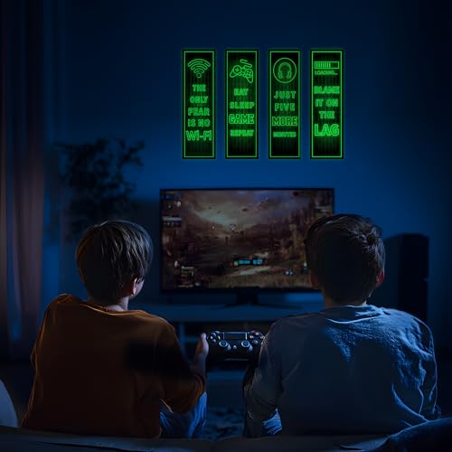 Eat Sleep Game Wall Decals Glow in The Dark, Gamer Controller Stickers Decor for Boy Bedroom, Joystick Video Gaming Kids Playroom Nursery Decoration (Green) - color: Luminescent-016wsxx-green
