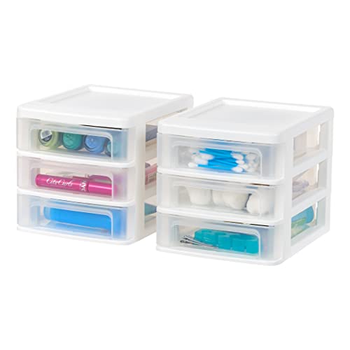 IRIS USA Plastic Stacking Desk Top 3-Drawer Storage Organizer, 2-Pack, for Makeup Vanity Nail Polish Bathroom Stationery Art Craft Supplies Kitchen Office Garage and Small Organization, Small, White - color: White, style: Small - 2 Pack