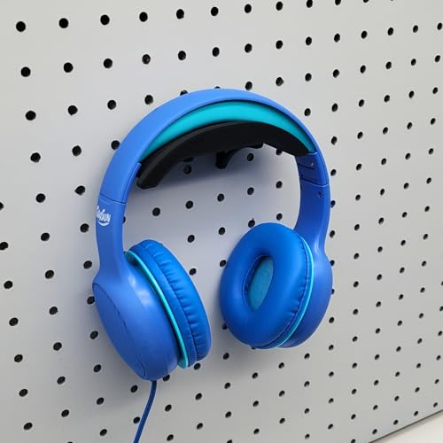 1/4" Pegboard Compatible Hook, Headphone Holder, Holds Over-the-Ear Devices for Pegboard Display, Home Office Electronics Organization (Matte Black)