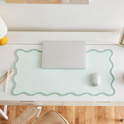 Sage Green Scalloped Desk Mat, 31.5" x 15.7", PU Leather, Waterproof Anti-Slip, Cute Aesthetic Desk Pad for Office/Home/Game/Vanity Large - color: Sage