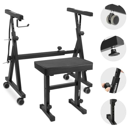 STRICH Piano Keyboard Stand Stool Set, Portable Heavy Duty Stand for 54-88 Key Electric Digital Pianos & Adjustable Piano Bench, Chair, Black, SKT-02 & SPB-M50
