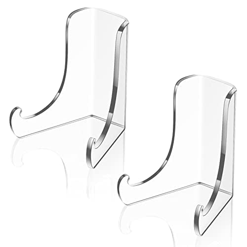 Chunful 2 Pieces Acrylic Plate Stands Clear Acrylic Easels Display Stands with Deep Support Shelves for Display Card Holder Photos Book Picture Table Top Holder Home Decors (5.1 x 5 x 6 Inch) - size: 5.1 x 5 x 6 Inch