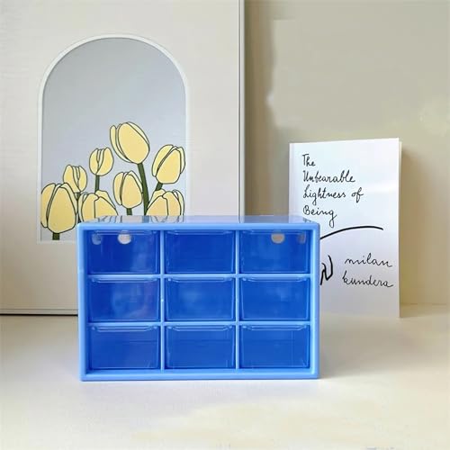 Feadily 2PCS Small Drawer Organizer for Desk, Desktop Drawer Organizer with 9 Clear Drawers, Plastic Desktop Storage Drawers 7.1 Inch x 3 .9 Inch x 4.7 Inch, Blue - color: Blue, size: 2PCS