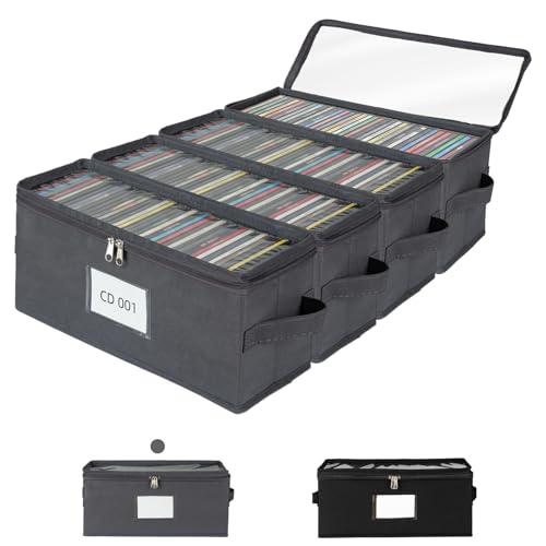 4 Pack Fabric CD Storage Box with Clear PVC Lid, Holds 35 Standard CD Cases, Zipper Closure for Dust Protection, Portable CD Organizer for Music Collection, Gray - color: Grey, size: Standard-4 Pack