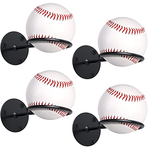 Threan Baseball Display Holder for Wall, Metal Softball Memorabilia Wall Mount Rack, Heavy Duty Sports Theme Decor for Office, Garage and Man Cave (Black)