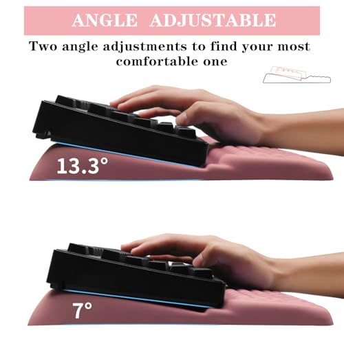 Computer Keyboard Stand Pad with Wrist Rest, Ergonomic Comfy Tilted Keyboard Stand Riser Holder Pad for Office Home (Pink) - color: Pink