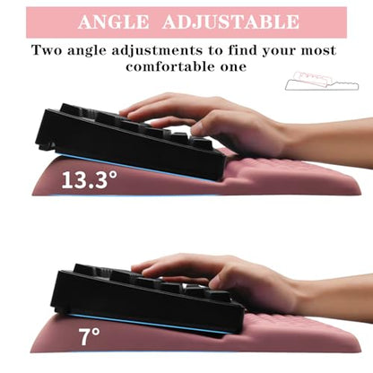 Computer Keyboard Stand Pad with Wrist Rest, Ergonomic Comfy Tilted Keyboard Stand Riser Holder Pad for Office Home (Pink) - color: Pink