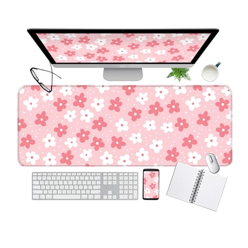 Large Gaming Mouse Pad, Full Keyboard Mat, Long Laptop Mousepad, Computer Mouse Mat for Home and Office, Anti-Slip Rubber Base, 31.5 x 11.5 Inches (Boho Flower) - color: Boho Flower
