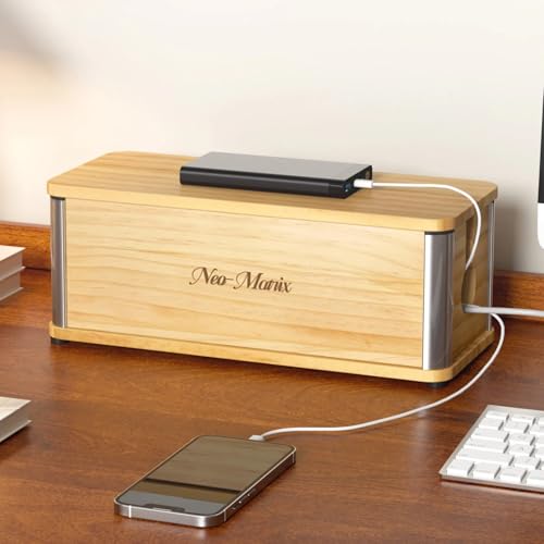 Delamu Wooden Cable Management Box, Retro-Inspired Cord Organizer Box for Home Office, Large Cord Hider Box Hides Floor Cord and Power Strips, Floor Cord Covers, 14.3" x 6.0" x 5.5", Light Wood Color - color: Light wood color