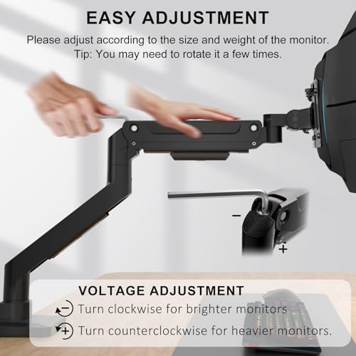 WALI Heavy Duty Single Monitor Arm for 13-49 inch 1000R Curved Screens, up to 44 Lbs, Adjustable Single Monitor Desk Mount with C-Clamp, Grommet Base, 75/100mm VESA Mount (GSM001XL), Black - size: 13" to 49"