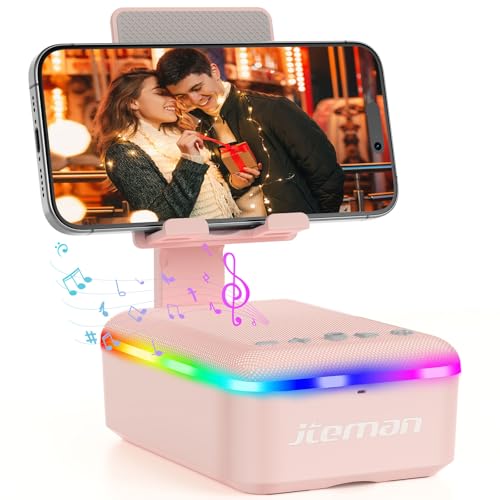 JTEMAN Gifts for Men Women,Cell Phone Stand with Bluetooth Speaker and LED Light,Cool Tech Gadgets,Unique Birthday Gifts for Men Husband Mom Dad-Pink - color: Pink