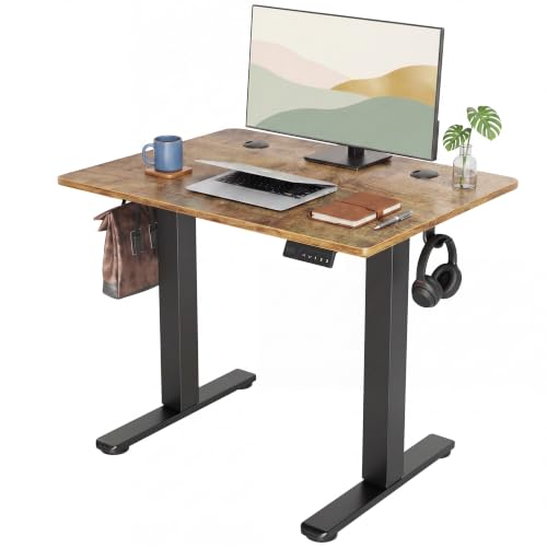 Claiks Electric Standing Desk 32 x 19 Inches, Compact Adjustable Height Motorized Sit Stand Desk with 3 Memory Presets & Cable Management, Space-Saving Computer Workstation for Bedroom, Rustic Brown - color: Rustic Brown, size: 32 Inch