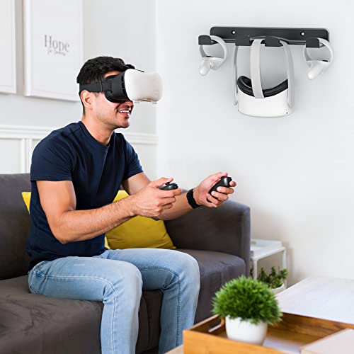 HomeMount VR Wall Mount Storage Stand Hook-for Meta/Oculus Quest 2/Quest/ Rift/ Rift S/ Valve Index/ HTC Vive/ HP Reverb G2/ Playstation VR Headsets, Gaming Controller Hanger Space Saving（Black） - color: Black