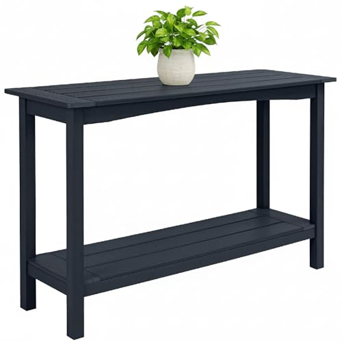 Weatherproof HIPS Outdoor Console Table, 48'' 2-Shelf Side Table Indoor/Outdoor Use, Multifunctional Buffet Table Bar Storage Organizer for Entryway,Yard, Outside Plant Stand Table, Black - color: Black