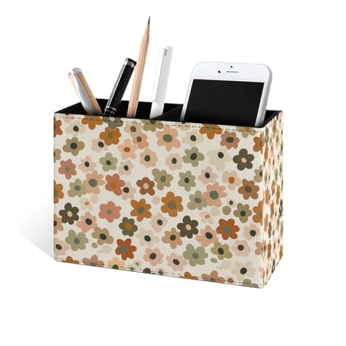 Famame Small Flowers Pattern Vintage Pencil Holder for Desk, Leather Desktop Container Pen Cup Storage Study Table Pen Organizer Makeup Brush Holder for Classroom Office Home - color: Small Flowers