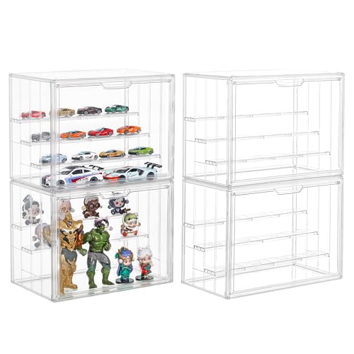4 Pack Display Case for Collectibles 4 Layer Updated Adjustable Acrylic Display Case with Magnetic Door Clear Stackable Display Box Hobby Display Cases for Figures - size: XLarge 4 Pack
