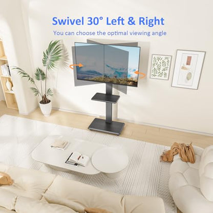 Rolling TV Stand, Mobile TV Cart for 32-75 Inch TVs up to 110 lbs, 18 Adjustable Heights, TV Floor Stand with Swivel Mount & Shelf, Max VESA 600x400mm, TV Stand on Wheels for Bedroom, Office, Outdoor - style: 2-GM-A02