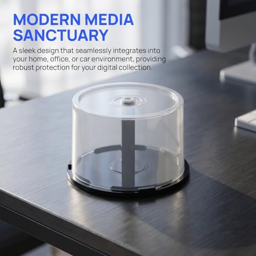 Cd Storage Bucket Empty Round Cd/Dvd Storage Container Space Saving Media Box for Home Dorm Easy Access Cd Holder Case 4 Pack 5.31 X 5.31 X 3.54 in